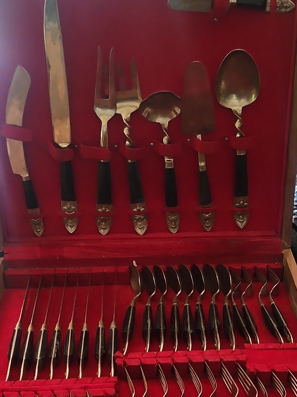 Vintage SIAM Thailand Brass Flatware & Serving Utensil Set Service 8